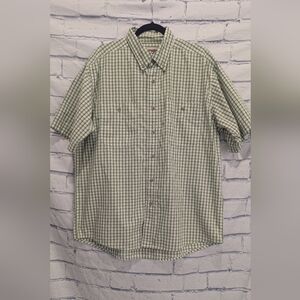 Wrangler Rugged Wear Wrinkle Resistant Green White Checkered Shirt Men's Size XL